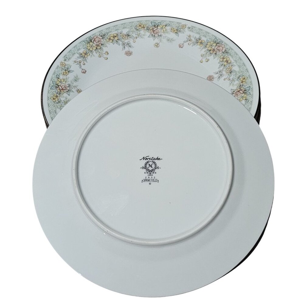 5 Noritake Spring Field Salad Plates delicate flowers vtg  Japan silver rim gree - Picture 5 of 8